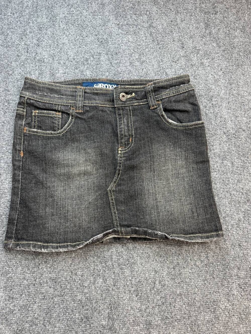 Roxy Girl Girls Size 14 Black Denim Mini Skirt Stretch Faded Distressed